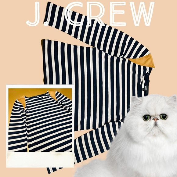 J. Crew Striped Long Sleeve Leather Capped Shoulders Top Size Small - Picture 2 of 7